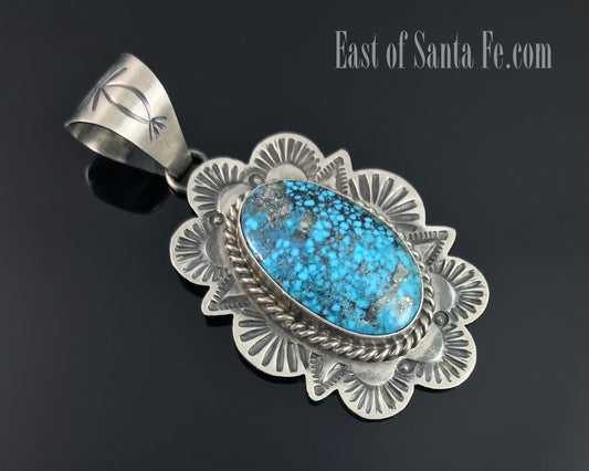 Bird's Eye Kingman Turquoise Navajo Necklace Pendant Native American - Mary Ann Spencer