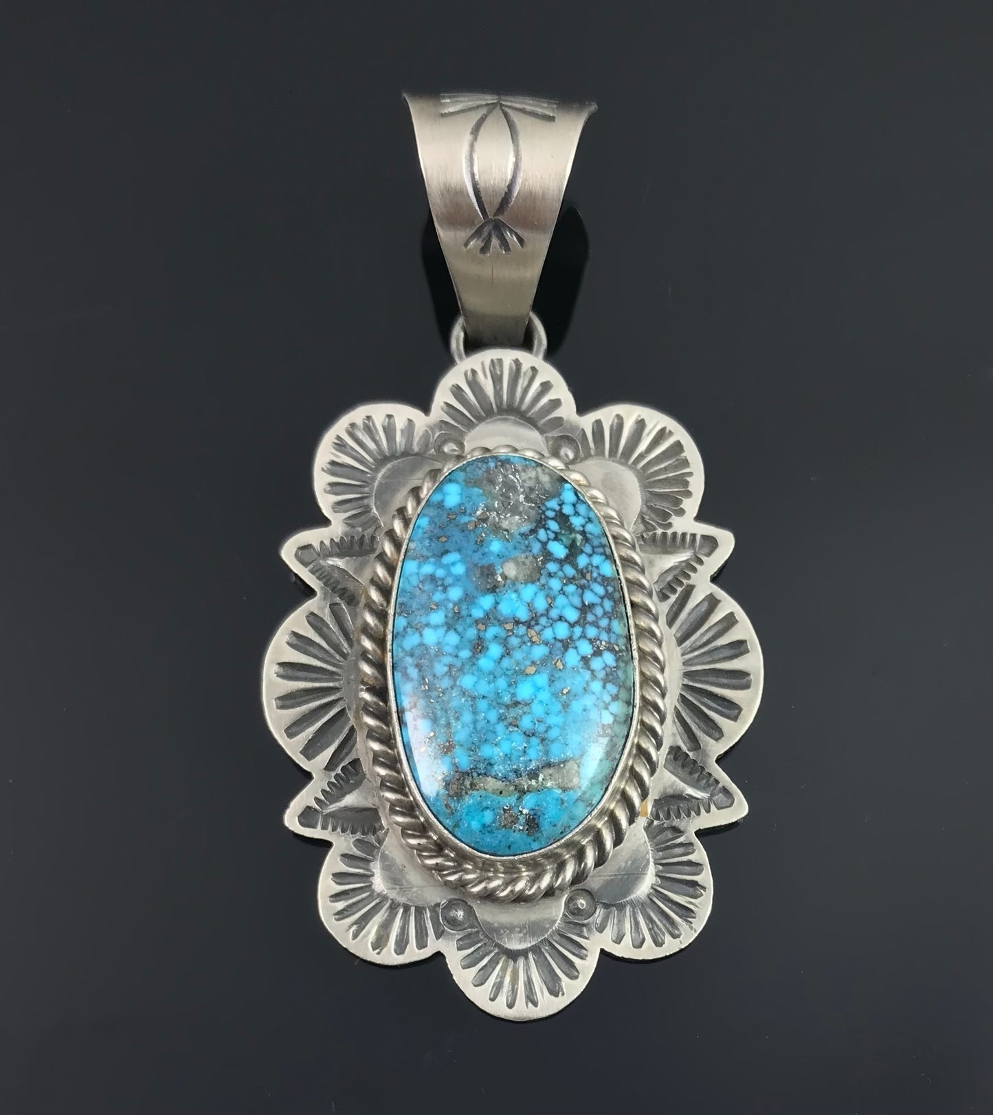 Bird's Eye Kingman Turquoise Navajo Necklace Pendant Native American - Mary Ann Spencer