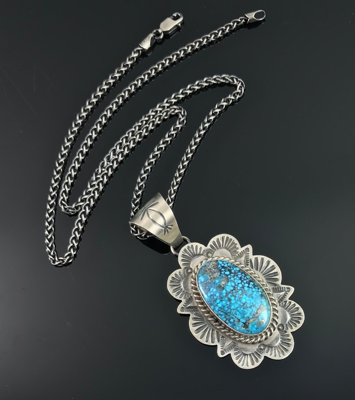 Bird's Eye Kingman Turquoise Navajo Necklace Pendant Native American - Mary Ann Spencer