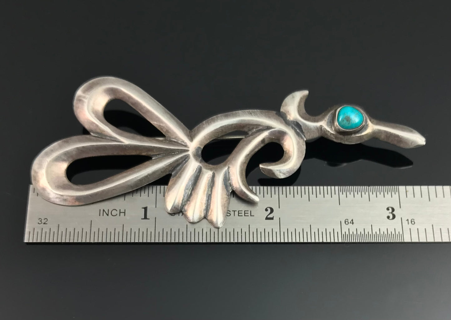 Large Sand Cast Native American Roadrunner Pin Turquoise - Vintage