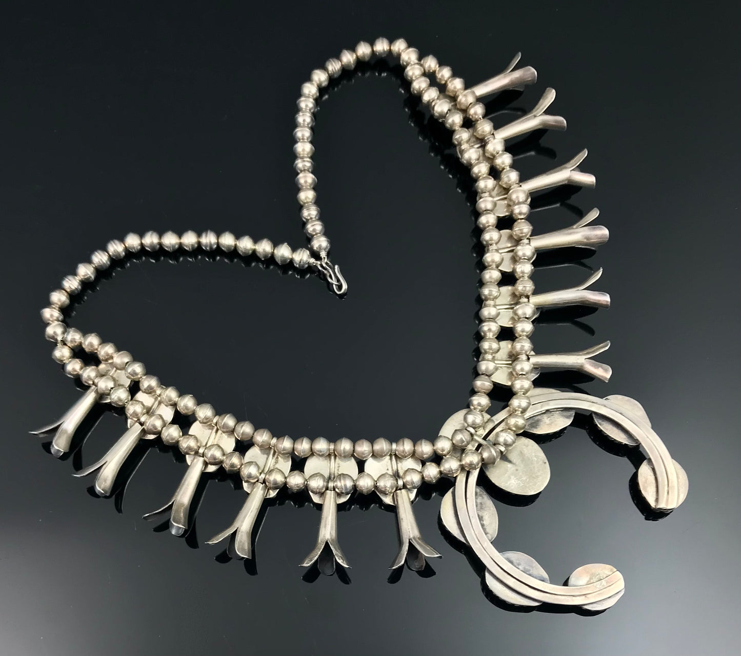 Spectacular Vintage Navajo Turquoise Squash Blossom Necklace Native American Sterling Silver