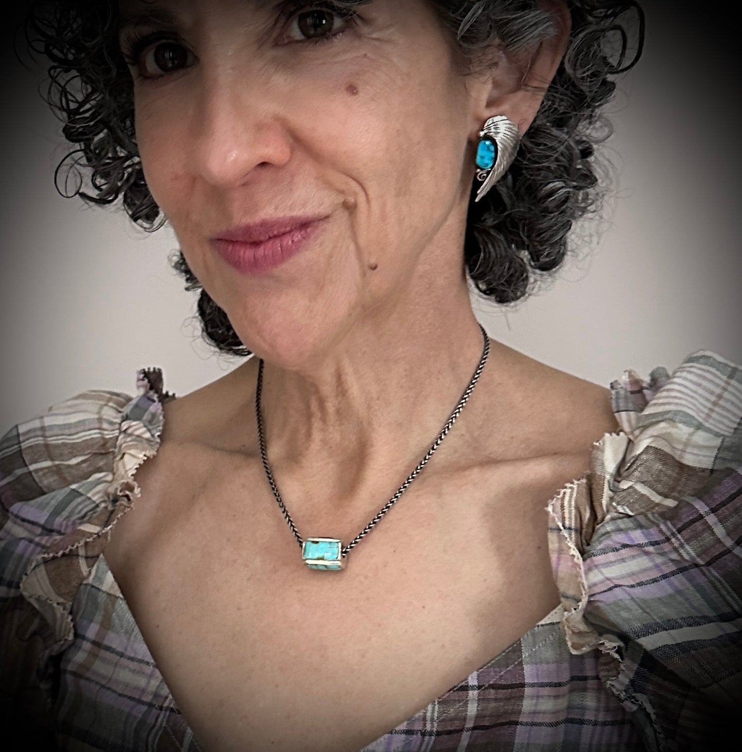 Native American Inlay Turquoise Bead Pendant - Vintage