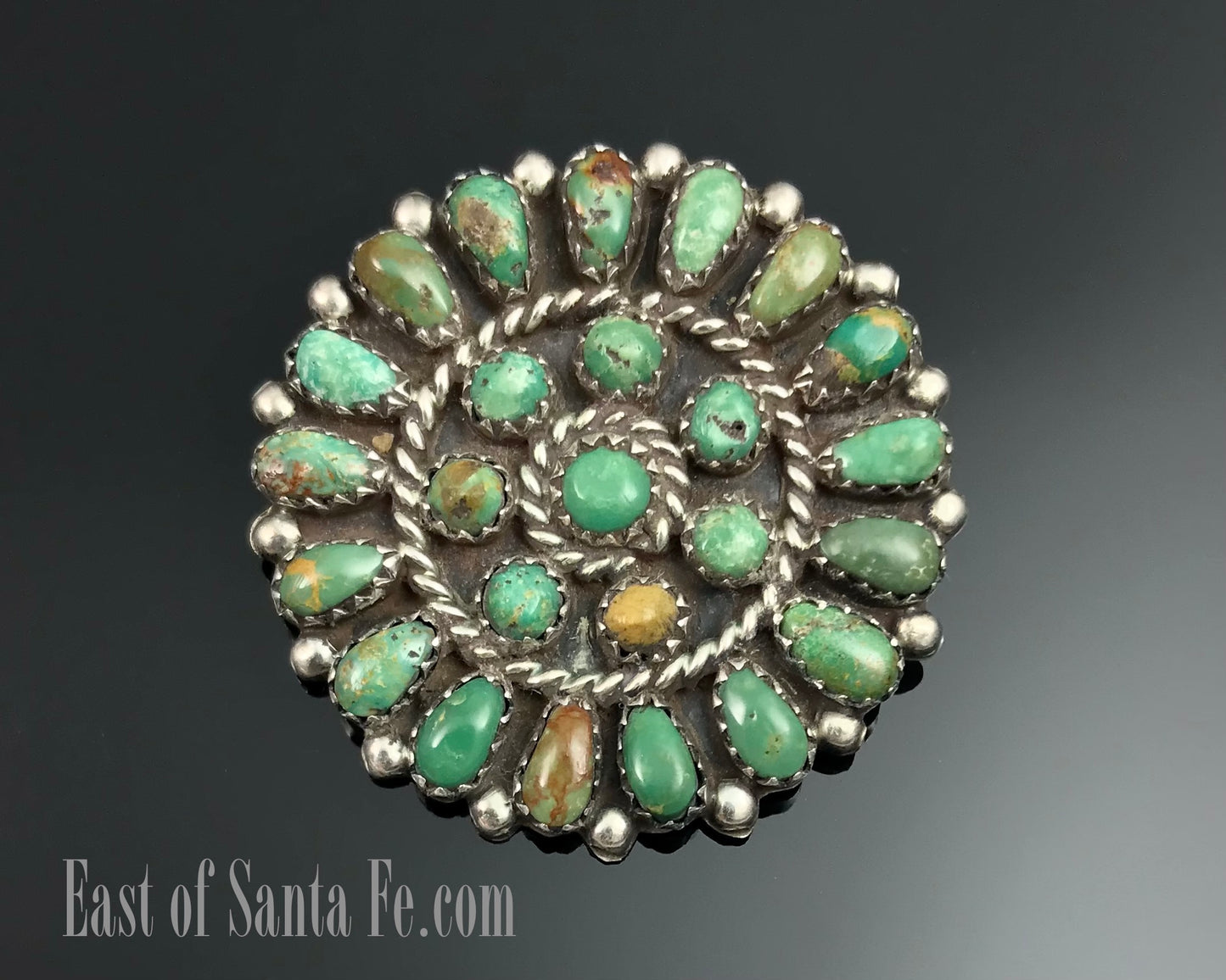 Zuni or Navajo Green Turquoise Cluster Pin / Pendant Native American - Vintage