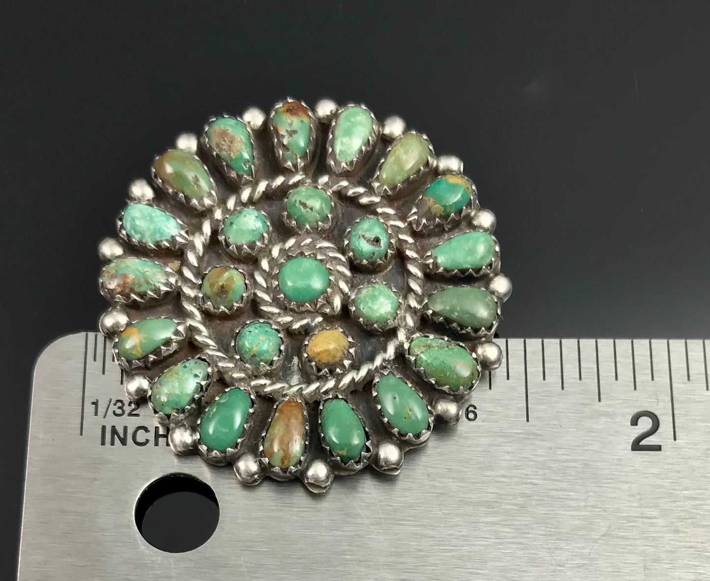 Zuni or Navajo Green Turquoise Cluster Pin / Pendant Native American - Vintage