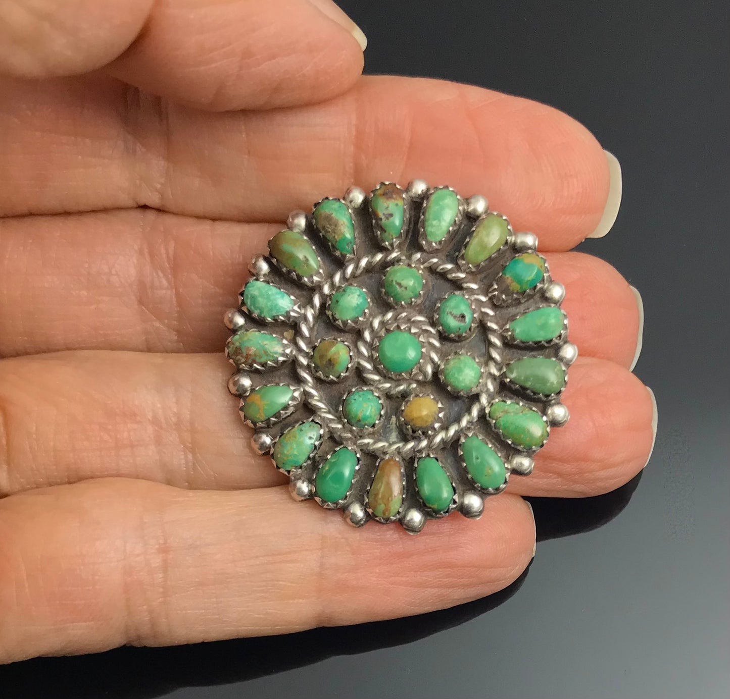 Zuni or Navajo Green Turquoise Cluster Pin / Pendant Native American - Vintage