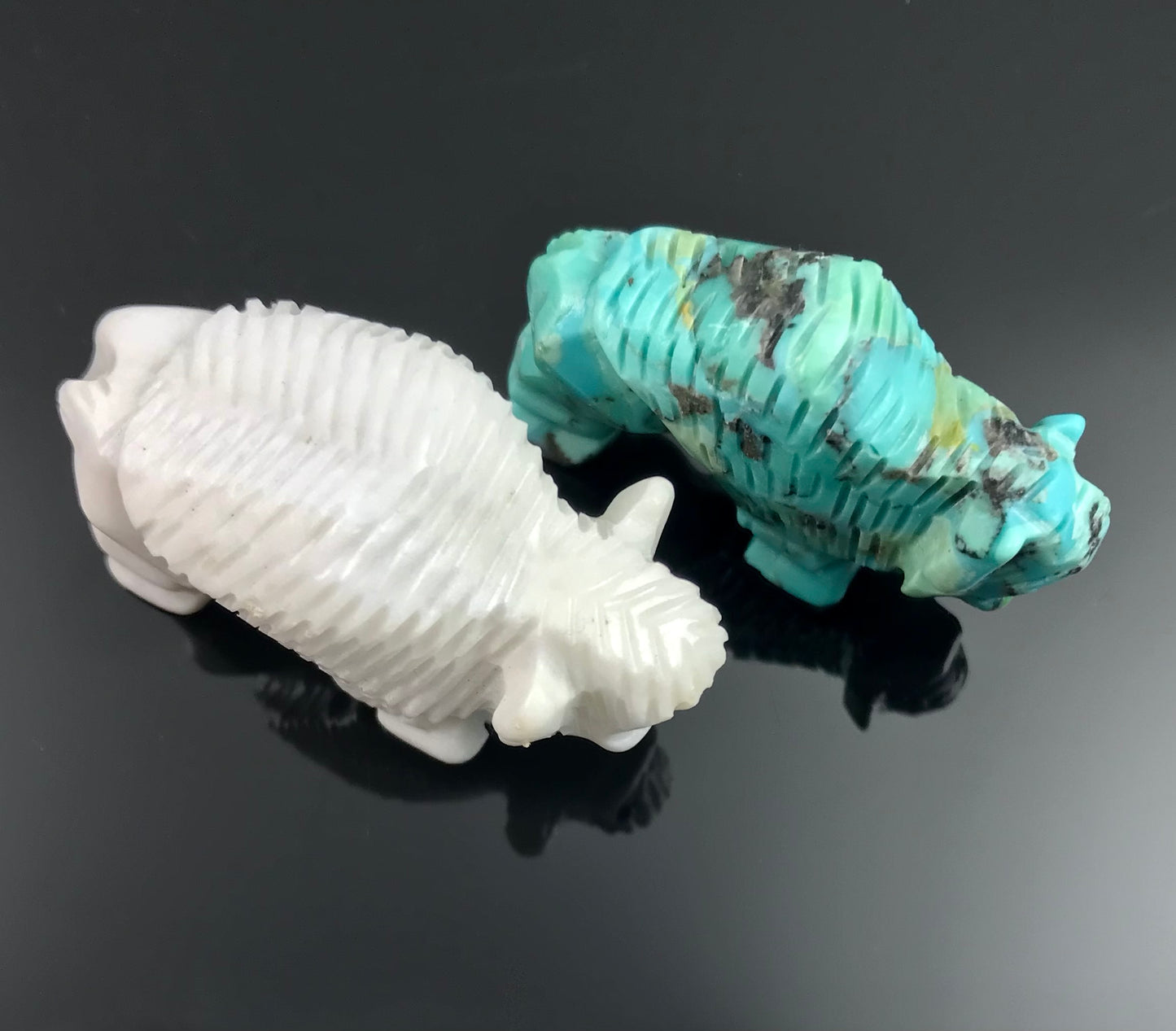 Zuni Sacred White and Turquoise Buffalos Bison Fetishes Native American