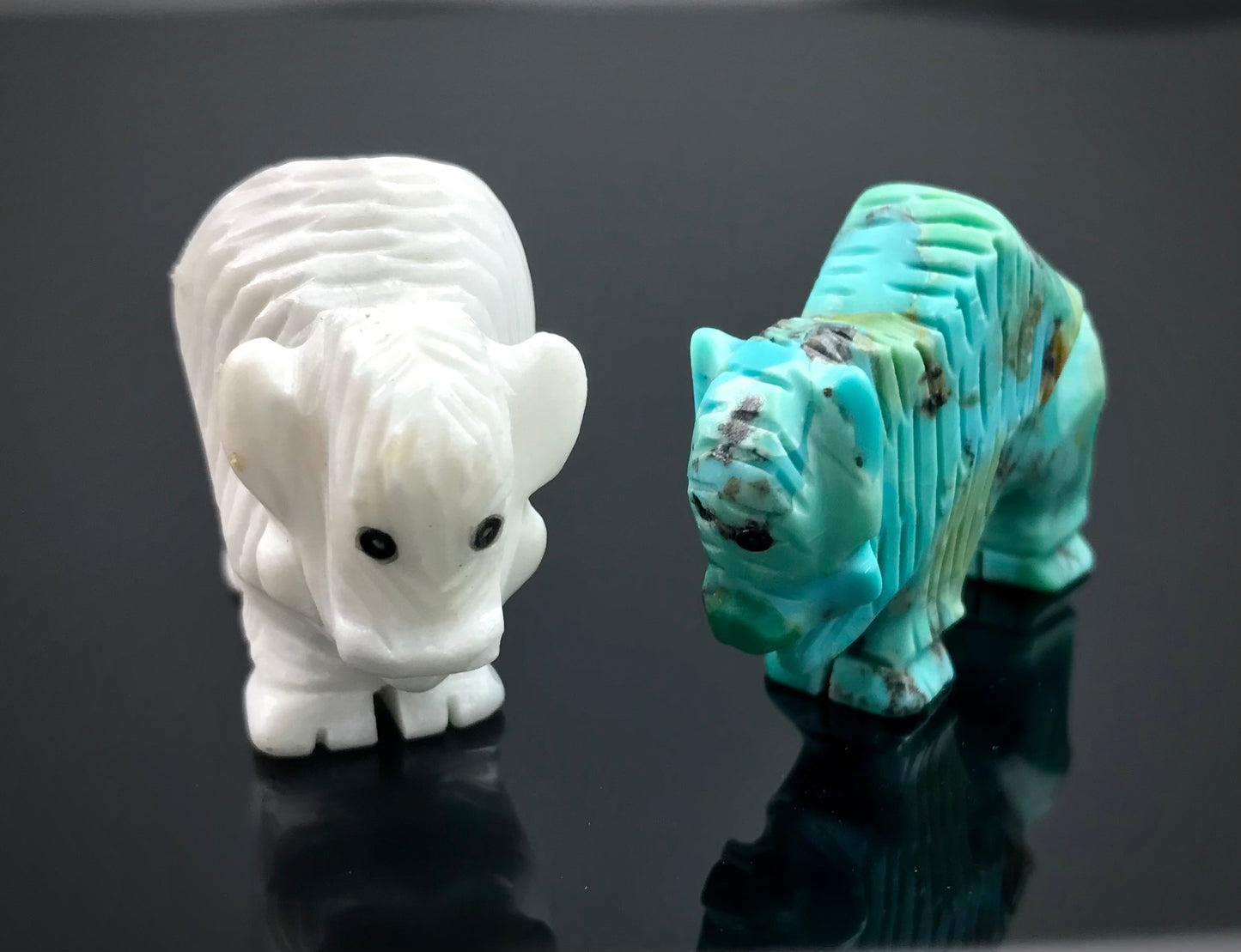 Zuni Sacred White and Turquoise Buffalos Bison Fetishes Native American