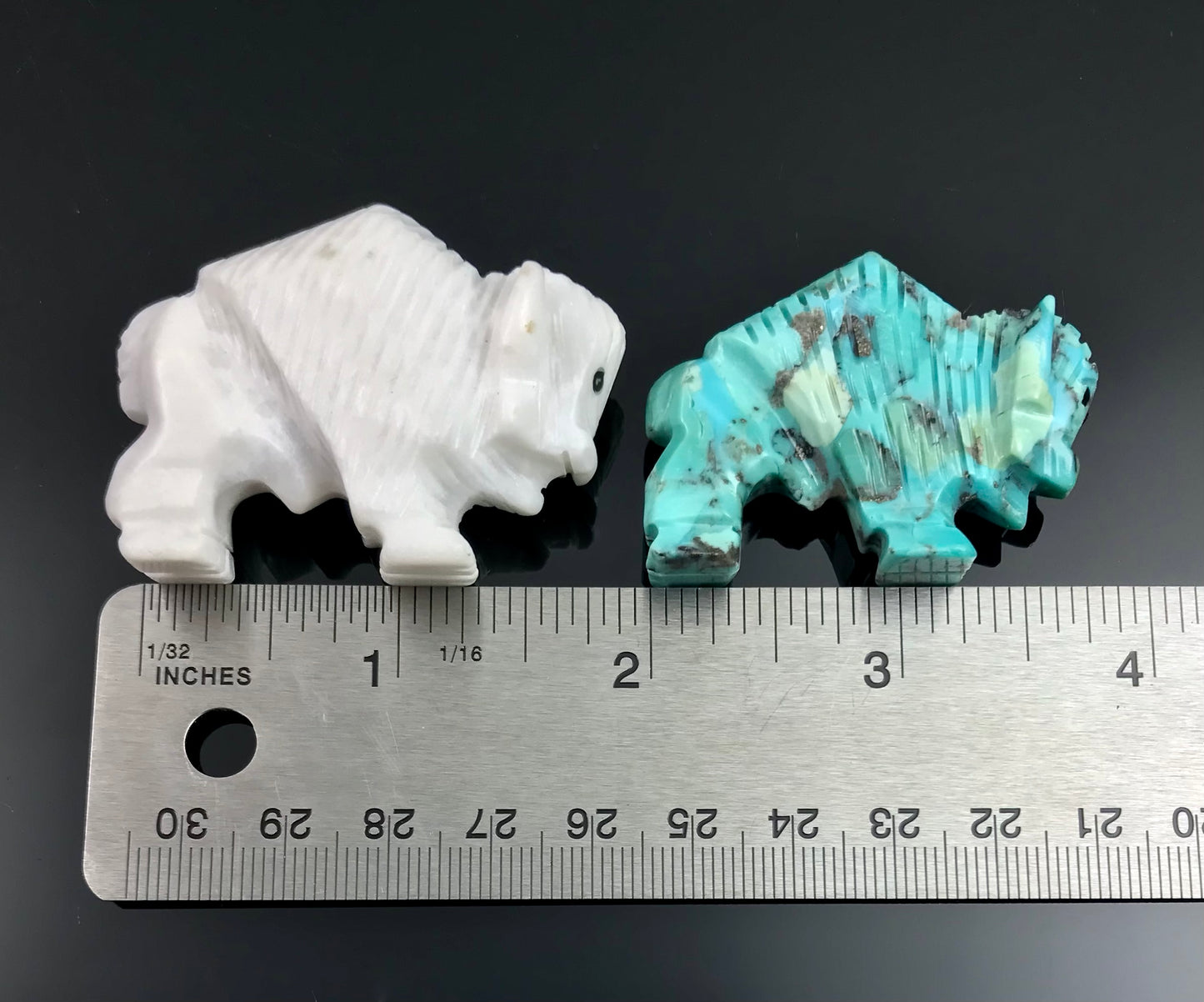 Zuni Sacred White and Turquoise Buffalos Bison Fetishes Native American