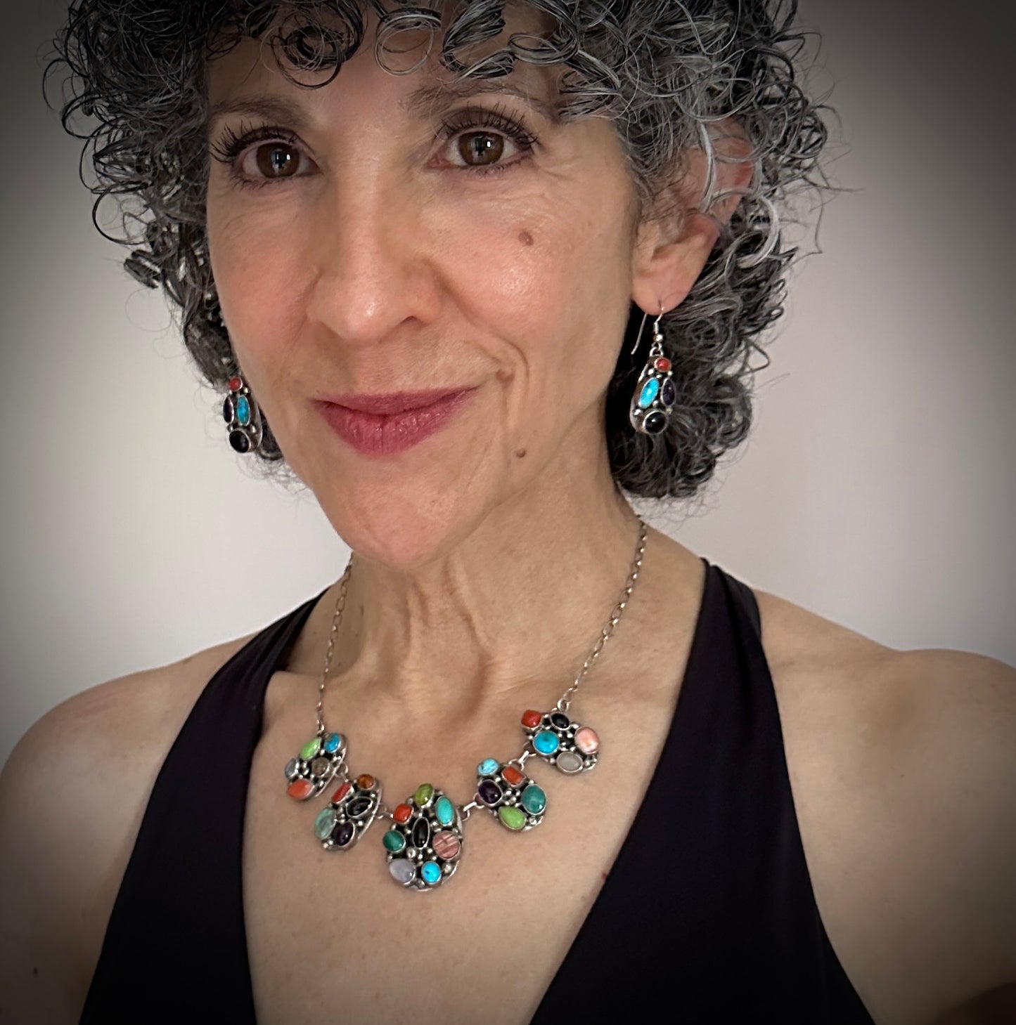 Native American Multi Stone Necklace and Earrings - Vintage
