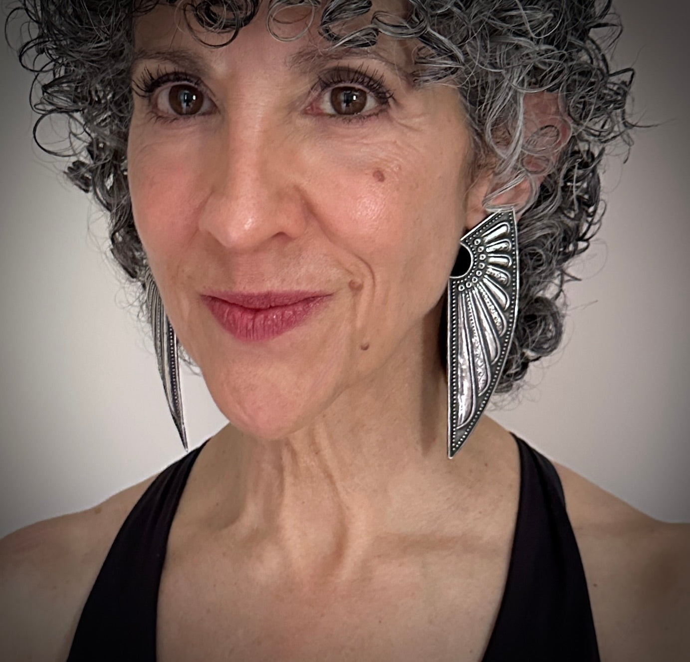 HUGE Sterling Silver Tribal Egyptian Goddess Angel Wings Earrings