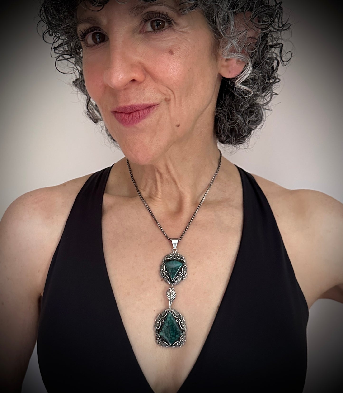 Double Spider Web Turquoise Navajo Pendant Native American - Peterson Johnson