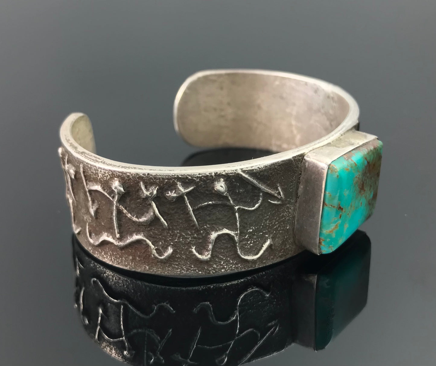 Vintage Tufa Cast Turquoise Native American Navajo Cuff Bracelet