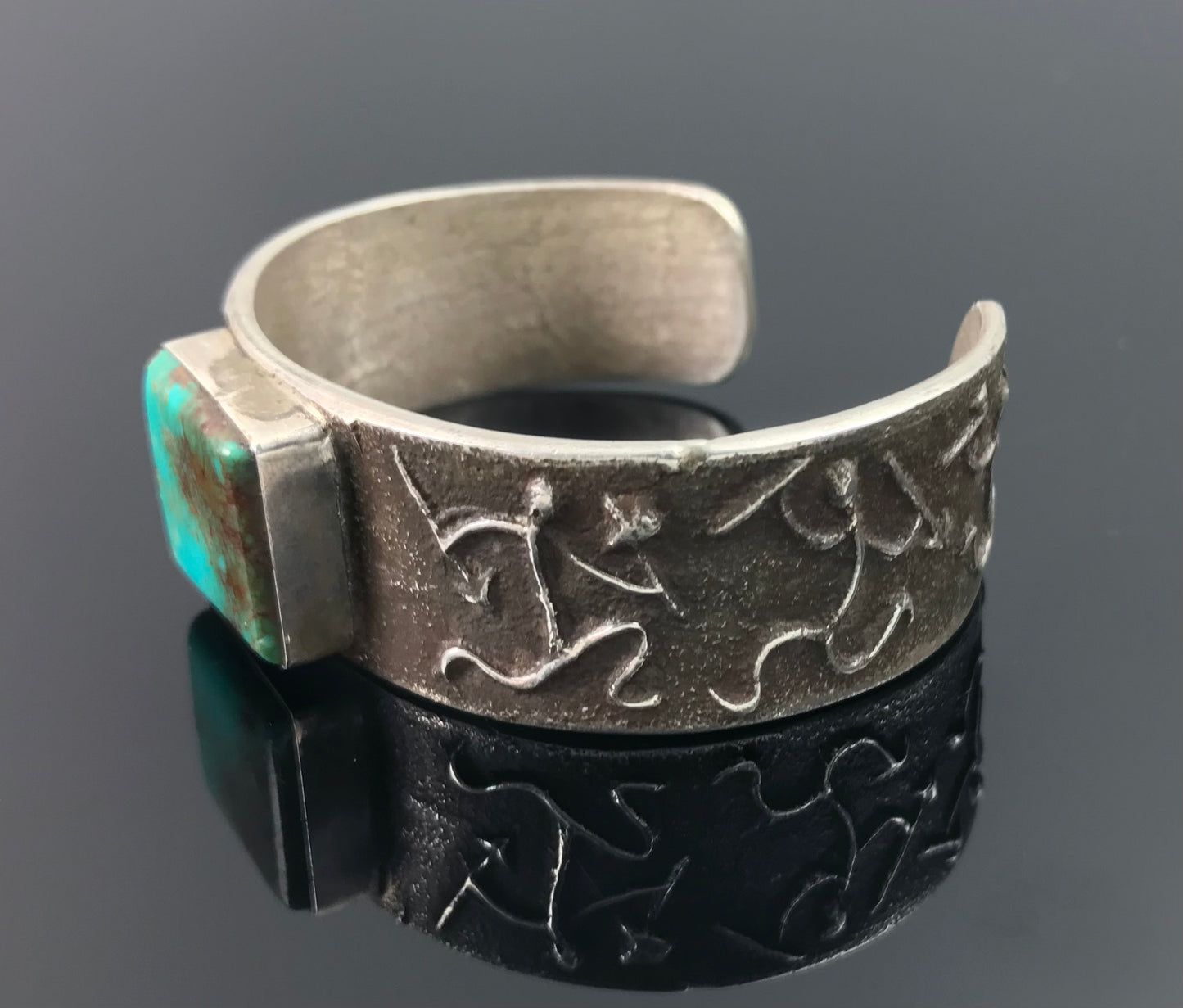 Vintage Tufa Cast Turquoise Native American Navajo Cuff Bracelet
