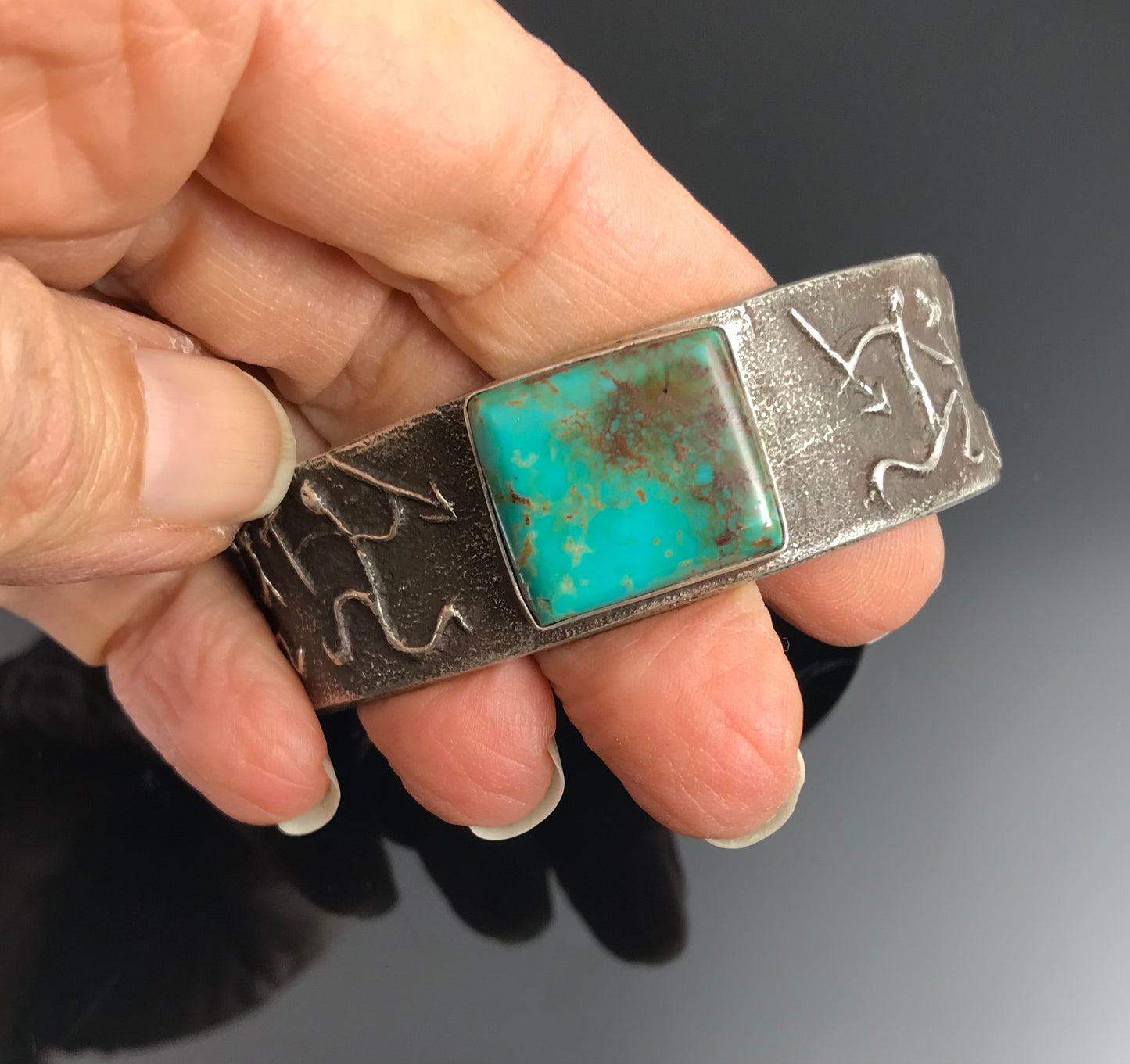 Vintage Tufa Cast Turquoise Native American Navajo Cuff Bracelet