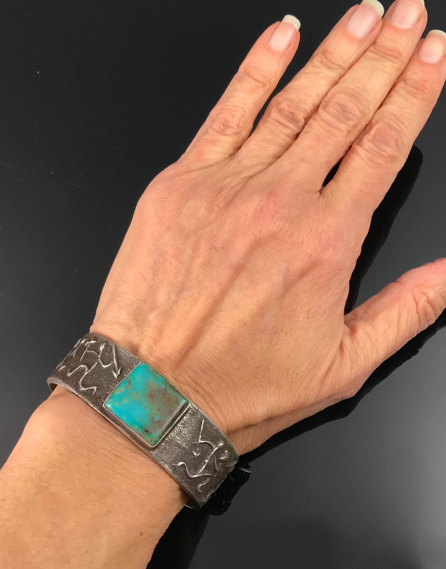 Vintage Tufa Cast Turquoise Native American Navajo Cuff Bracelet