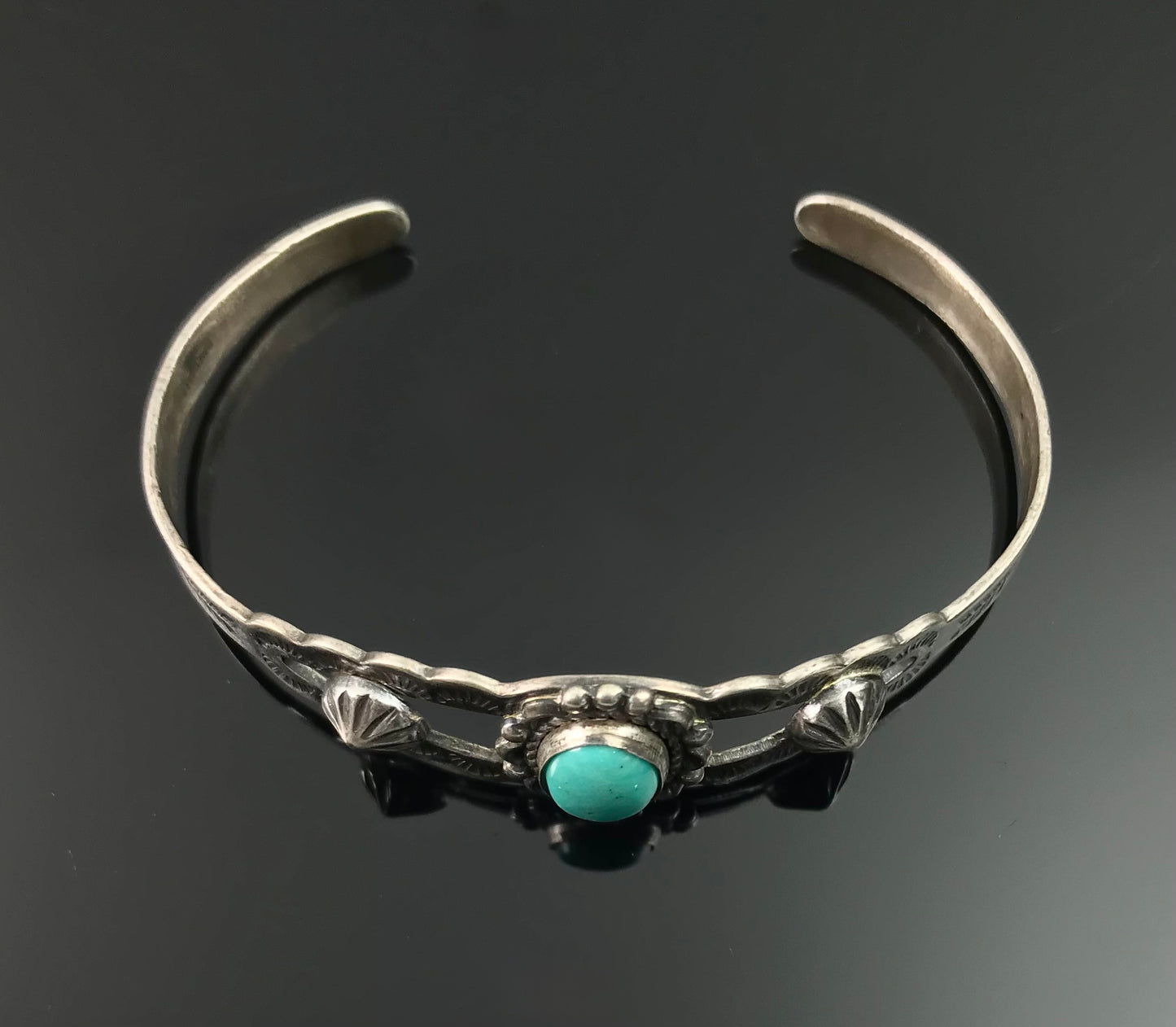 Fred Harvey Turquoise Native American Navajo Cuff Bracelet Sterling Silver - Vintage