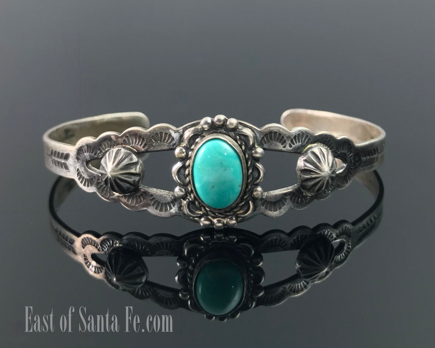 Fred Harvey Turquoise Native American Navajo Cuff Bracelet Sterling Silver - Vintage