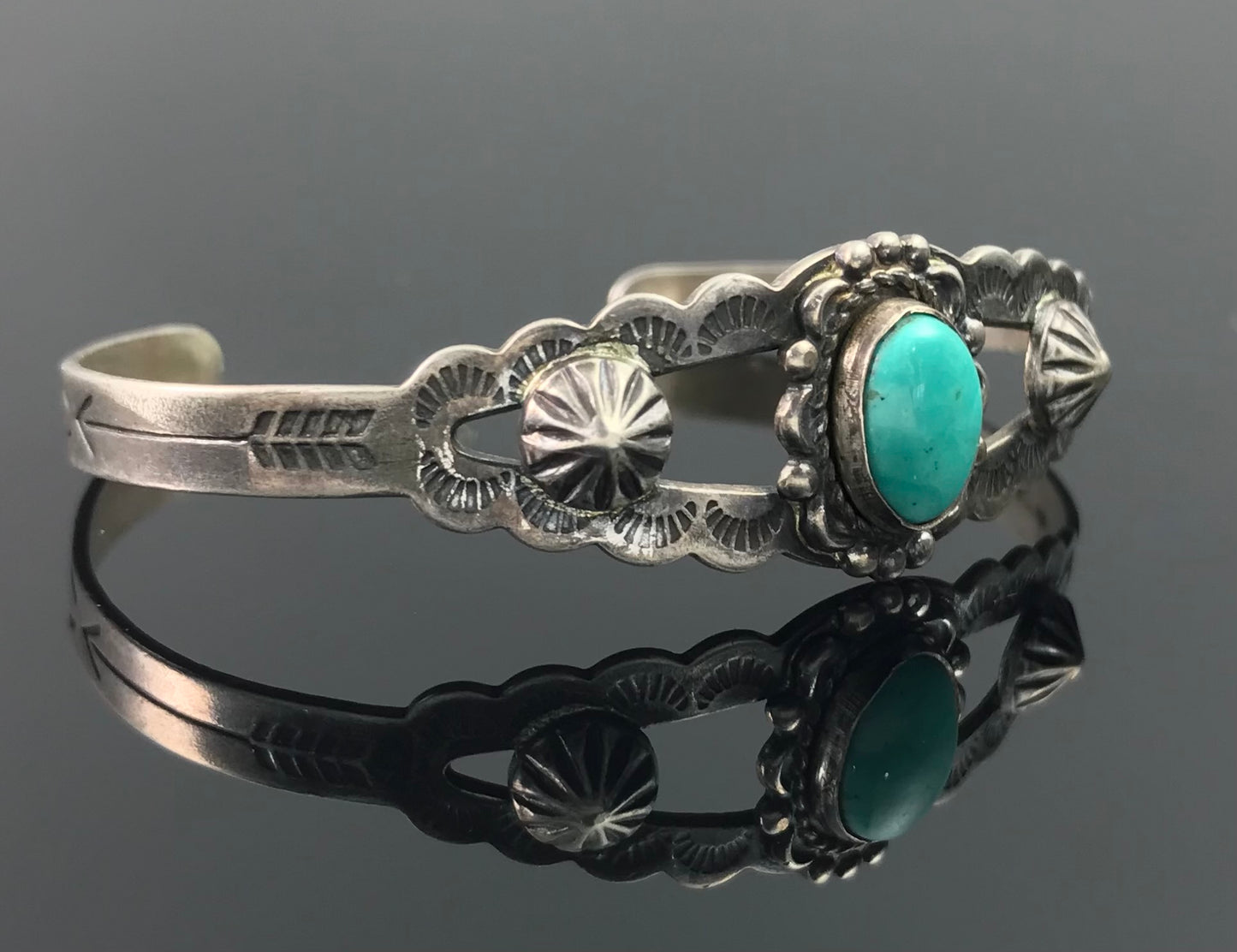 Fred Harvey Turquoise Native American Navajo Cuff Bracelet Sterling Silver - Vintage