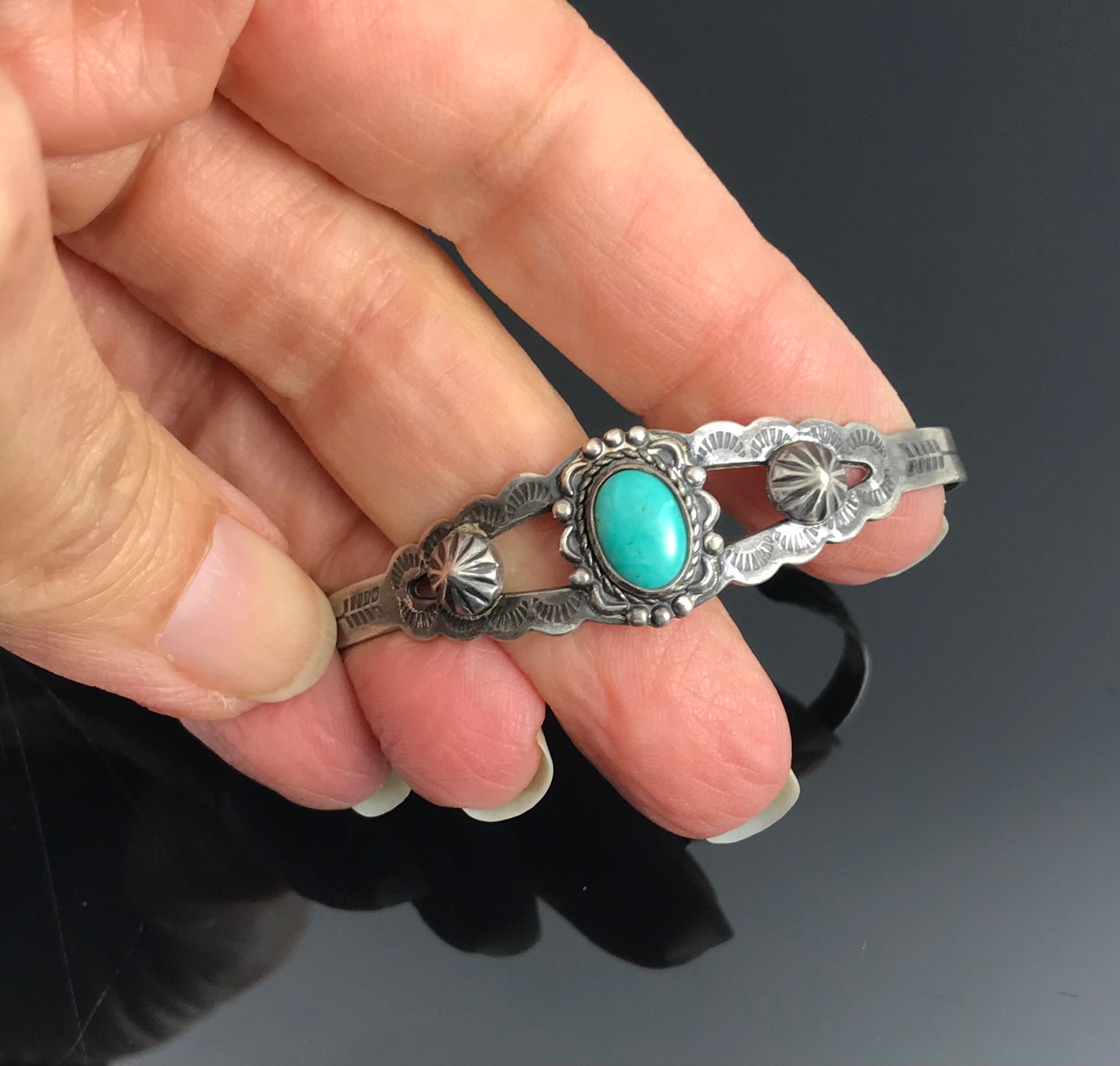 Fred Harvey Turquoise Native American Navajo Cuff Bracelet Sterling Silver - Vintage