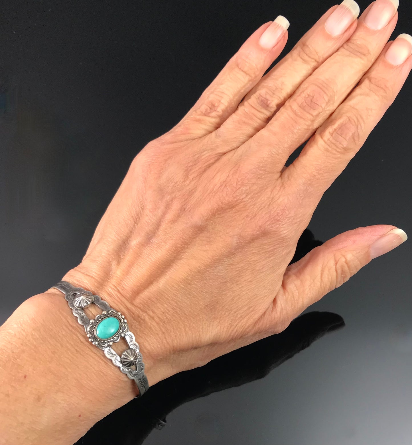 Fred Harvey Turquoise Native American Navajo Cuff Bracelet Sterling Silver - Vintage