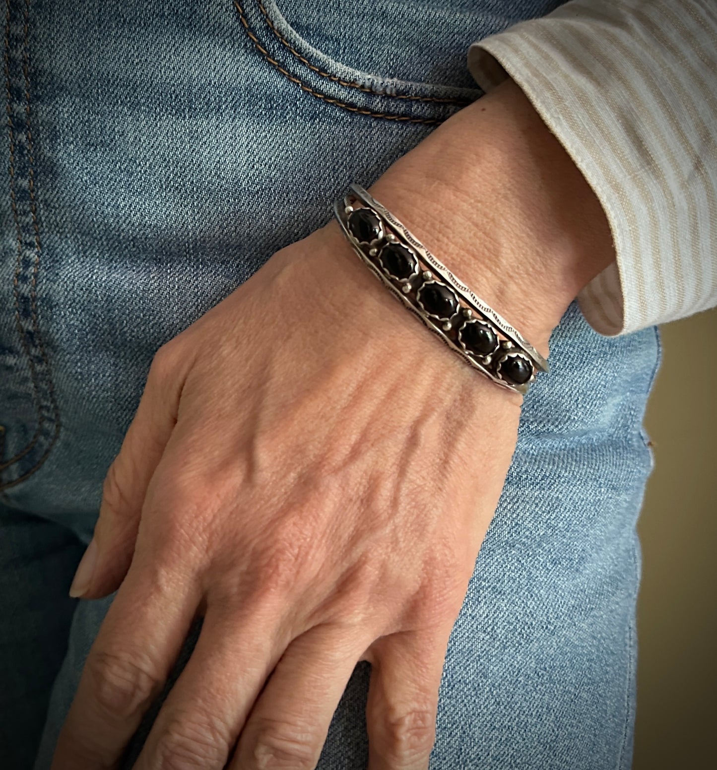 Black Onyx Navajo Bracelet Native American - Vintage