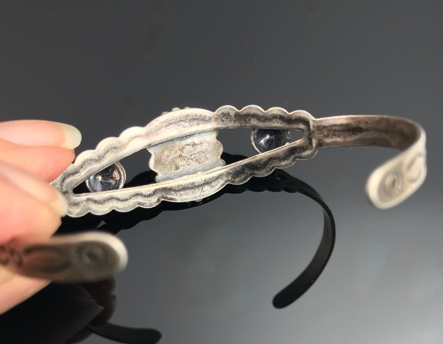 Fred Harvey Turquoise Native American Navajo Cuff Bracelet Sterling Silver - Vintage