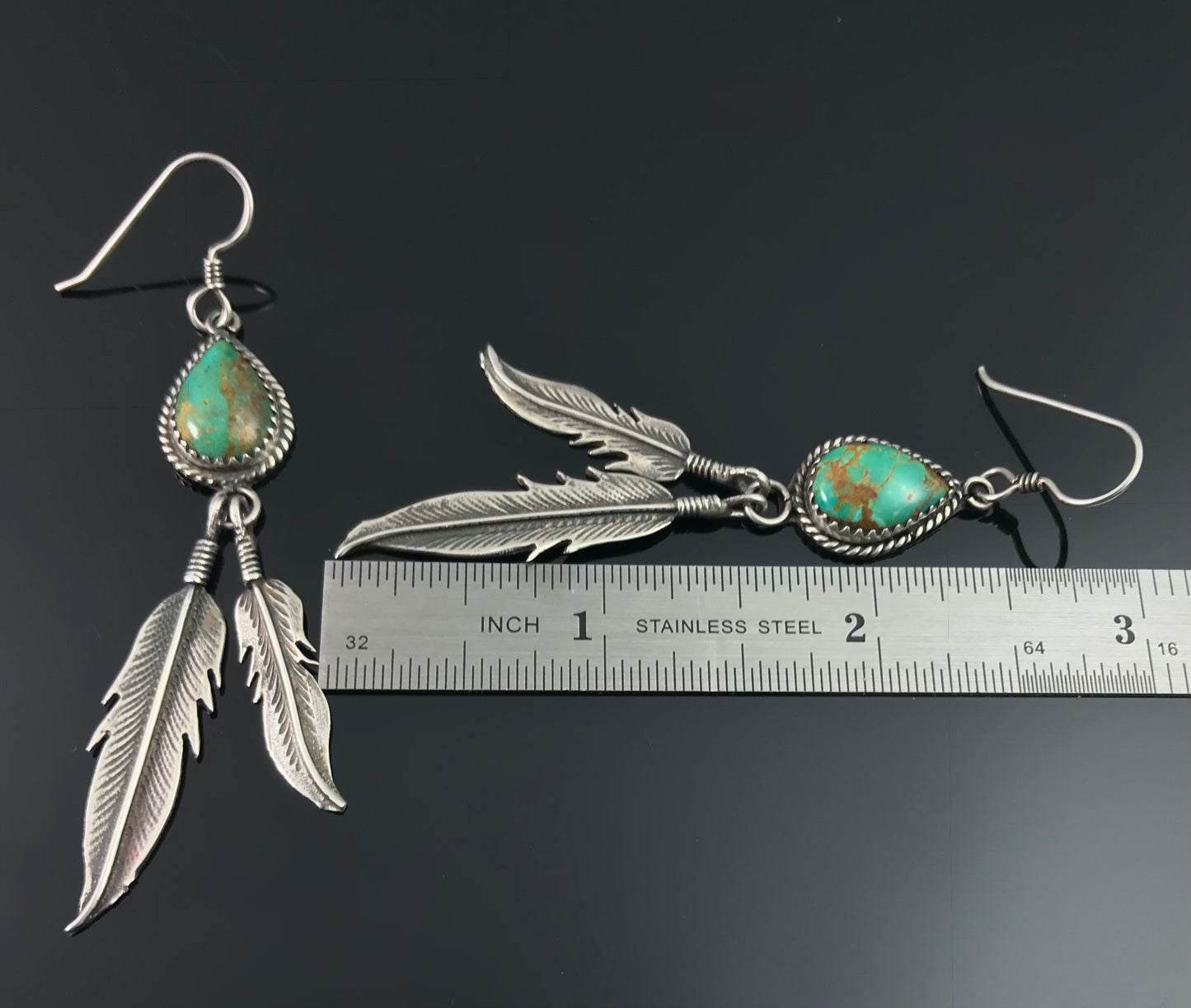 Navajo Turquoise Feather Earrings Native American