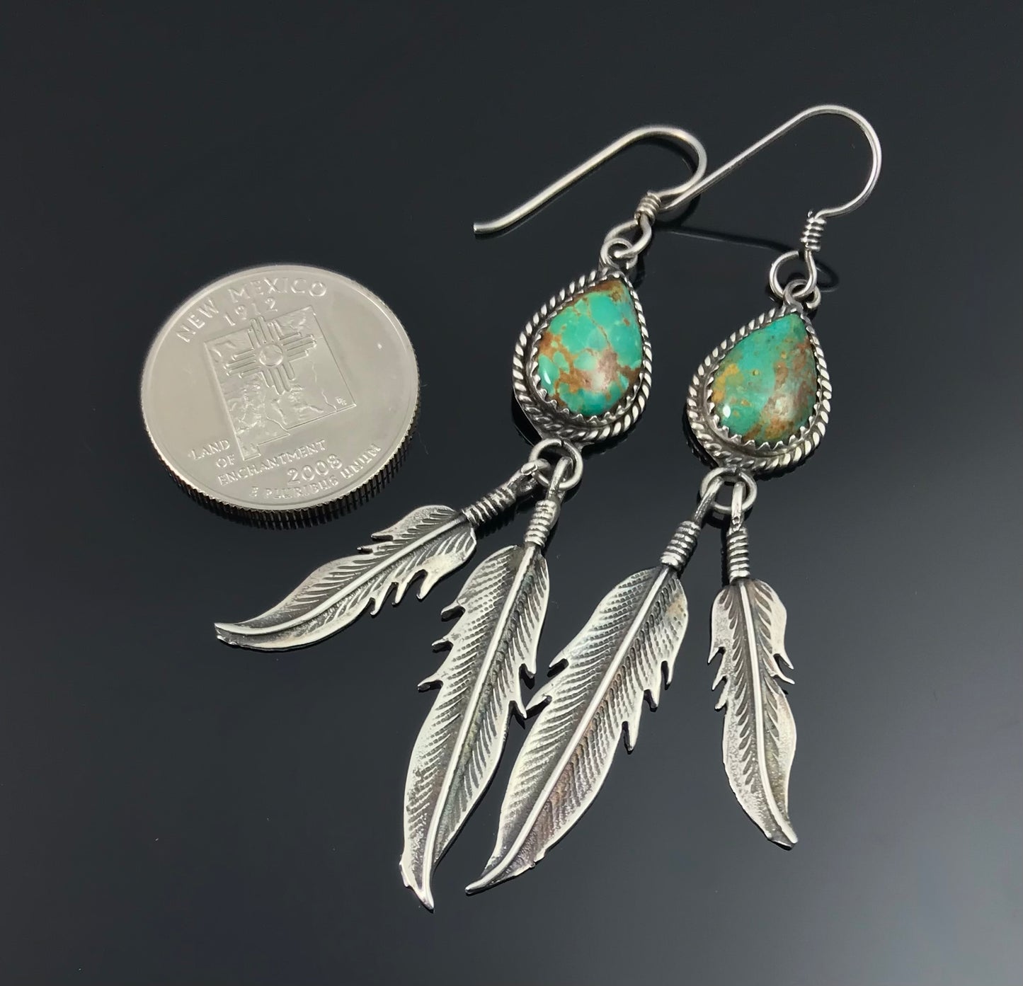 Navajo Turquoise Feather Earrings Native American