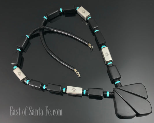 Black Jet Turquoise Santo Domingo Pueblo Kewa Necklace - Vintage
