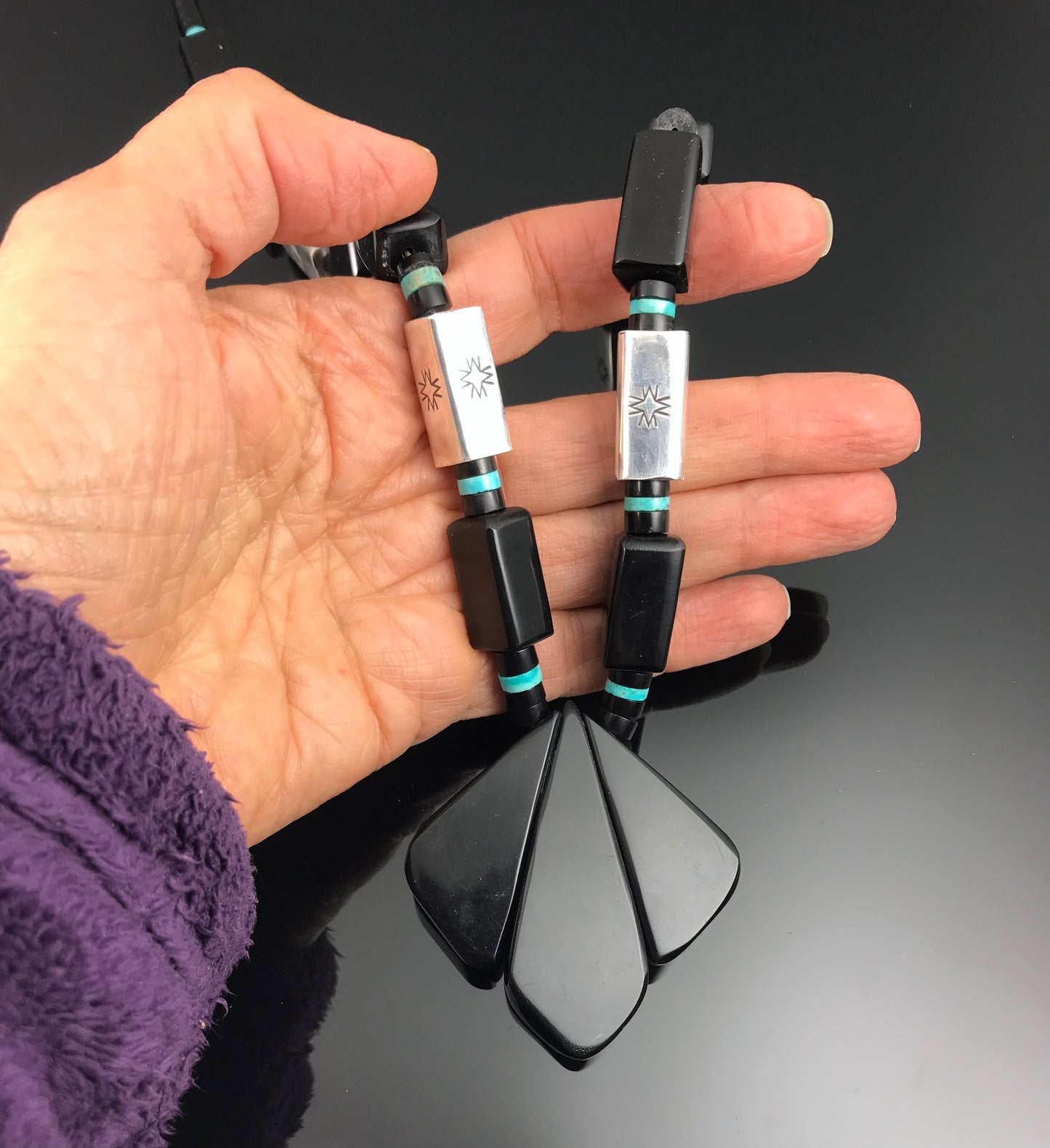 Black Jet Turquoise Santo Domingo Pueblo Kewa Necklace - Vintage