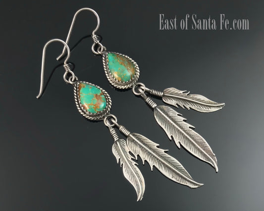 Navajo Turquoise Feather Earrings Native American