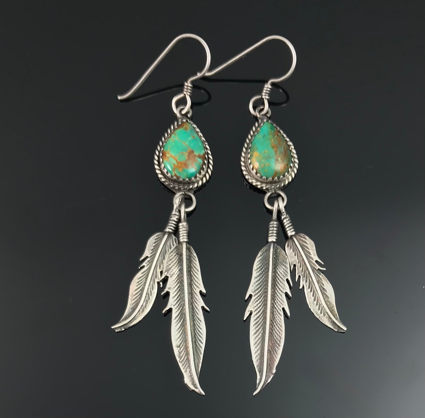Navajo Turquoise Feather Earrings Native American