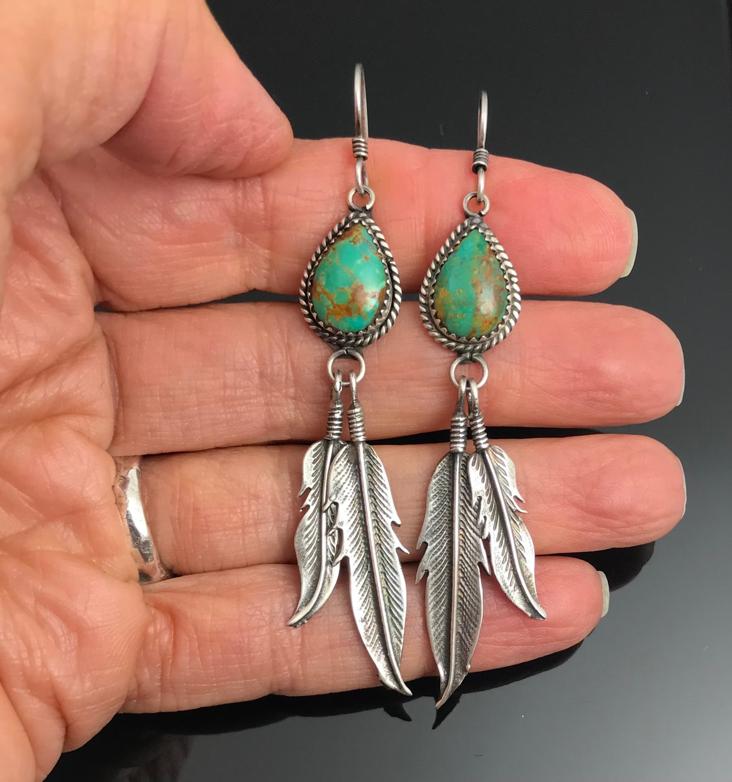 Navajo Turquoise Feather Earrings Native American