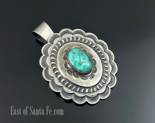 Navajo Turquoise Concho Hand Stamped Pendant Native American - Andy Cadman