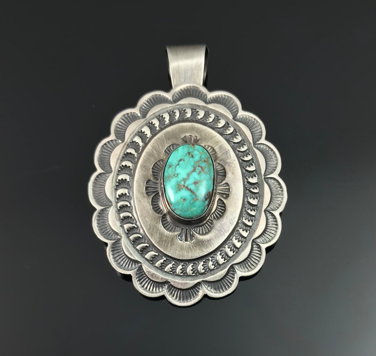 Navajo Turquoise Concho Hand Stamped Pendant Native American - Andy Cadman