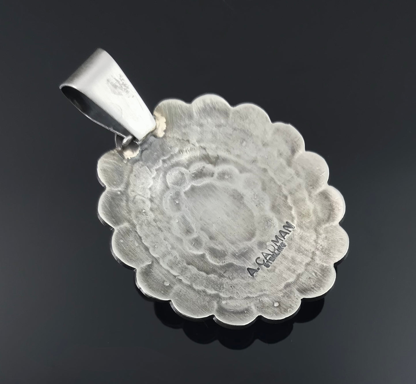 Navajo Turquoise Concho Hand Stamped Pendant Native American - Andy Cadman