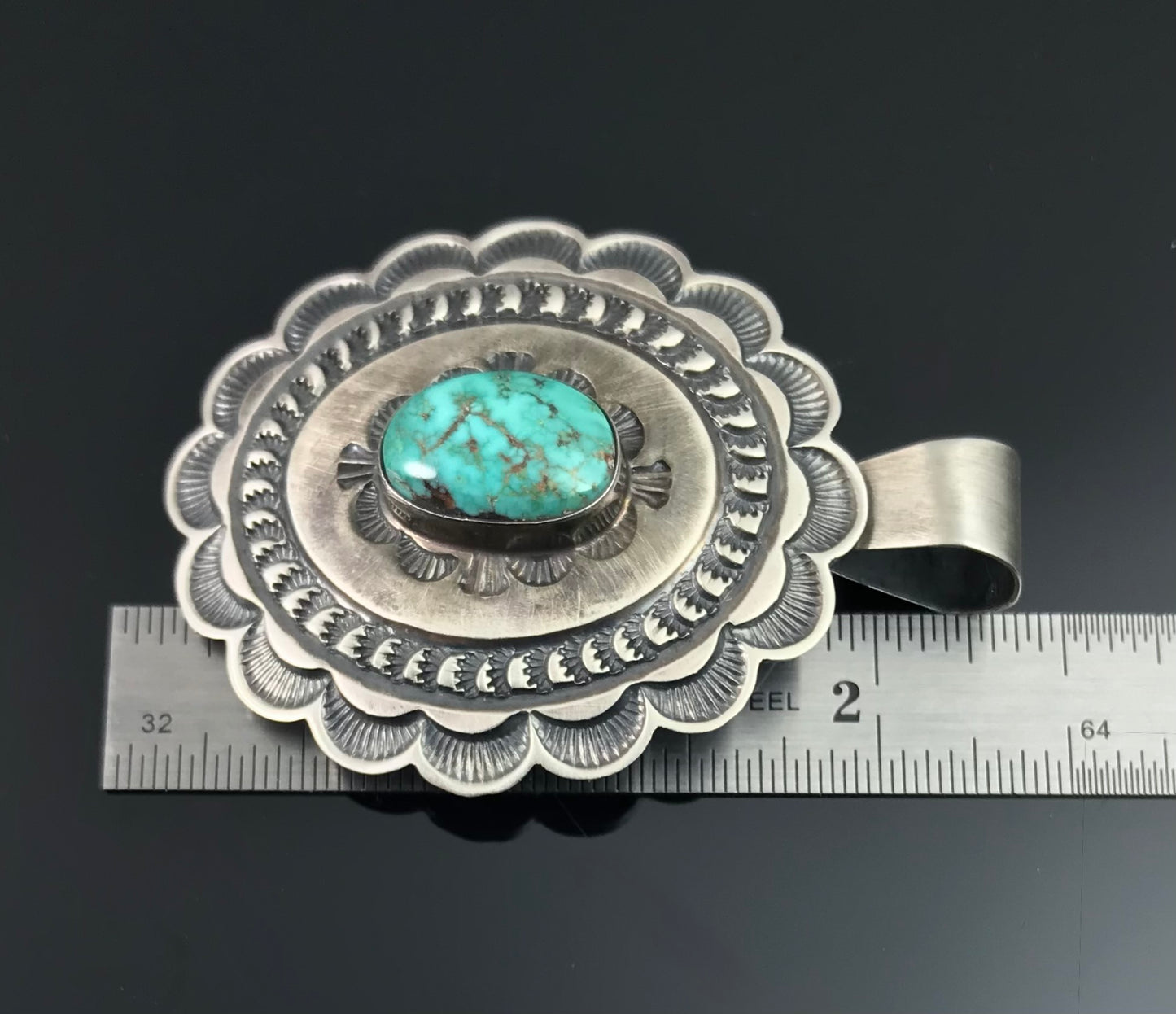 Navajo Turquoise Concho Hand Stamped Pendant Native American - Andy Cadman