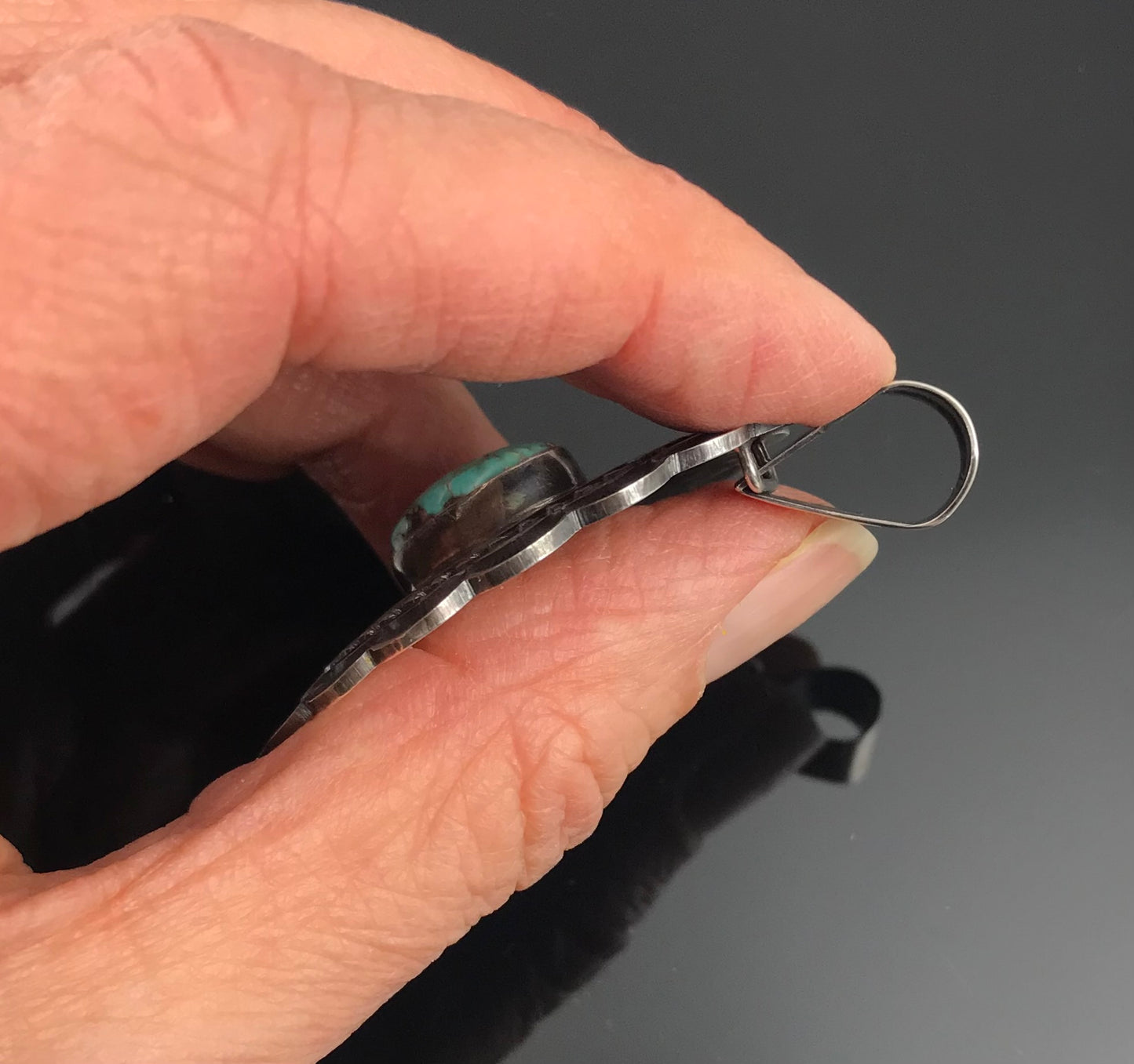 Navajo Turquoise Concho Hand Stamped Pendant Native American - Andy Cadman