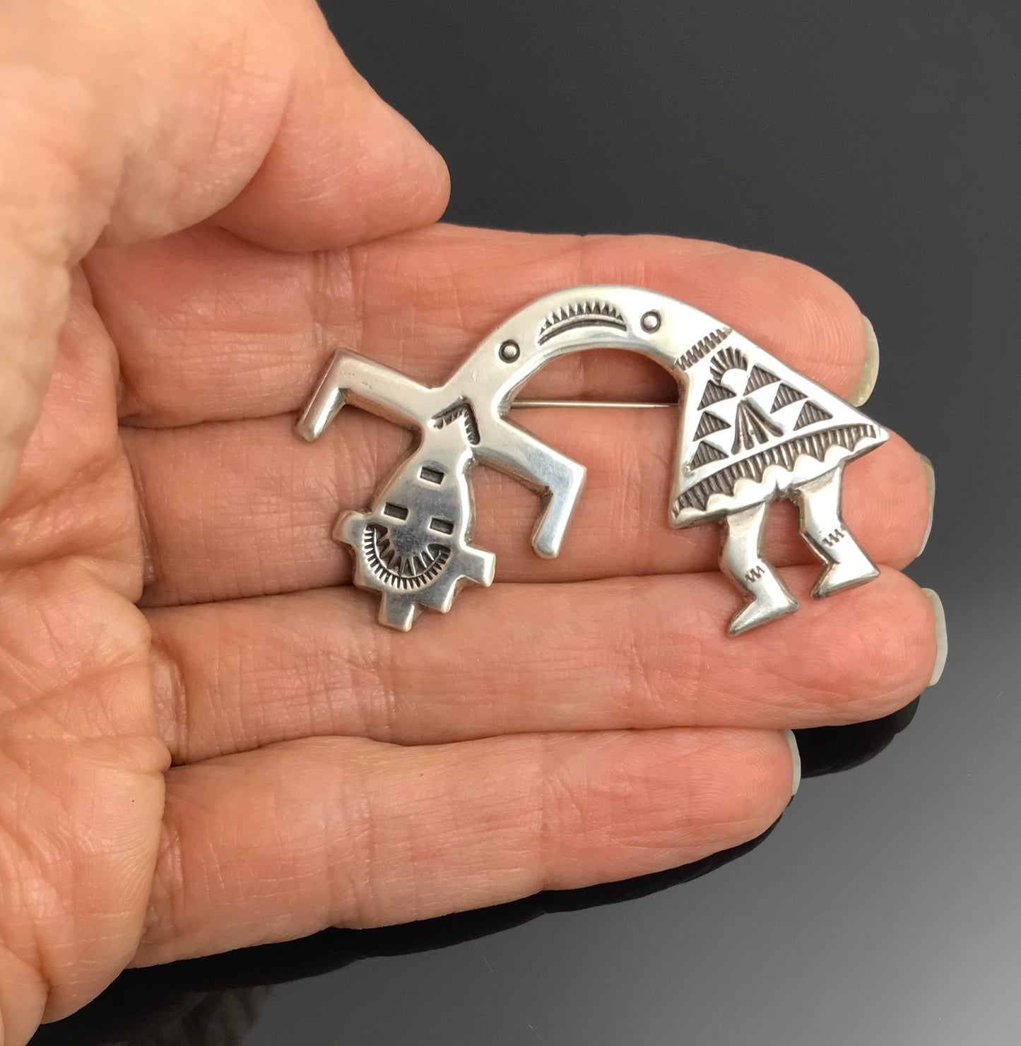 Large Navajo Rainbow Kachina Yei Pin Native American Sterling- Felix Joe