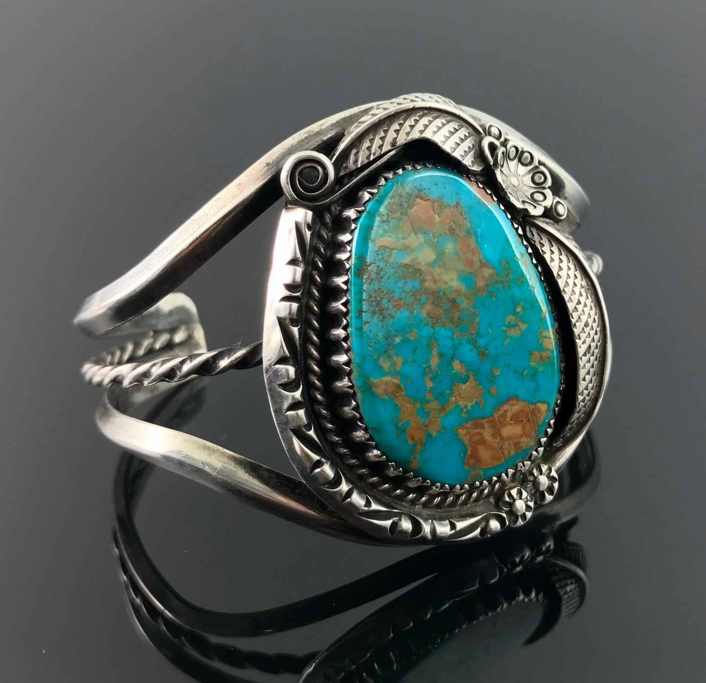 Turquoise Navajo Native American Sterling Silver Cuff Bracelet - Vintage