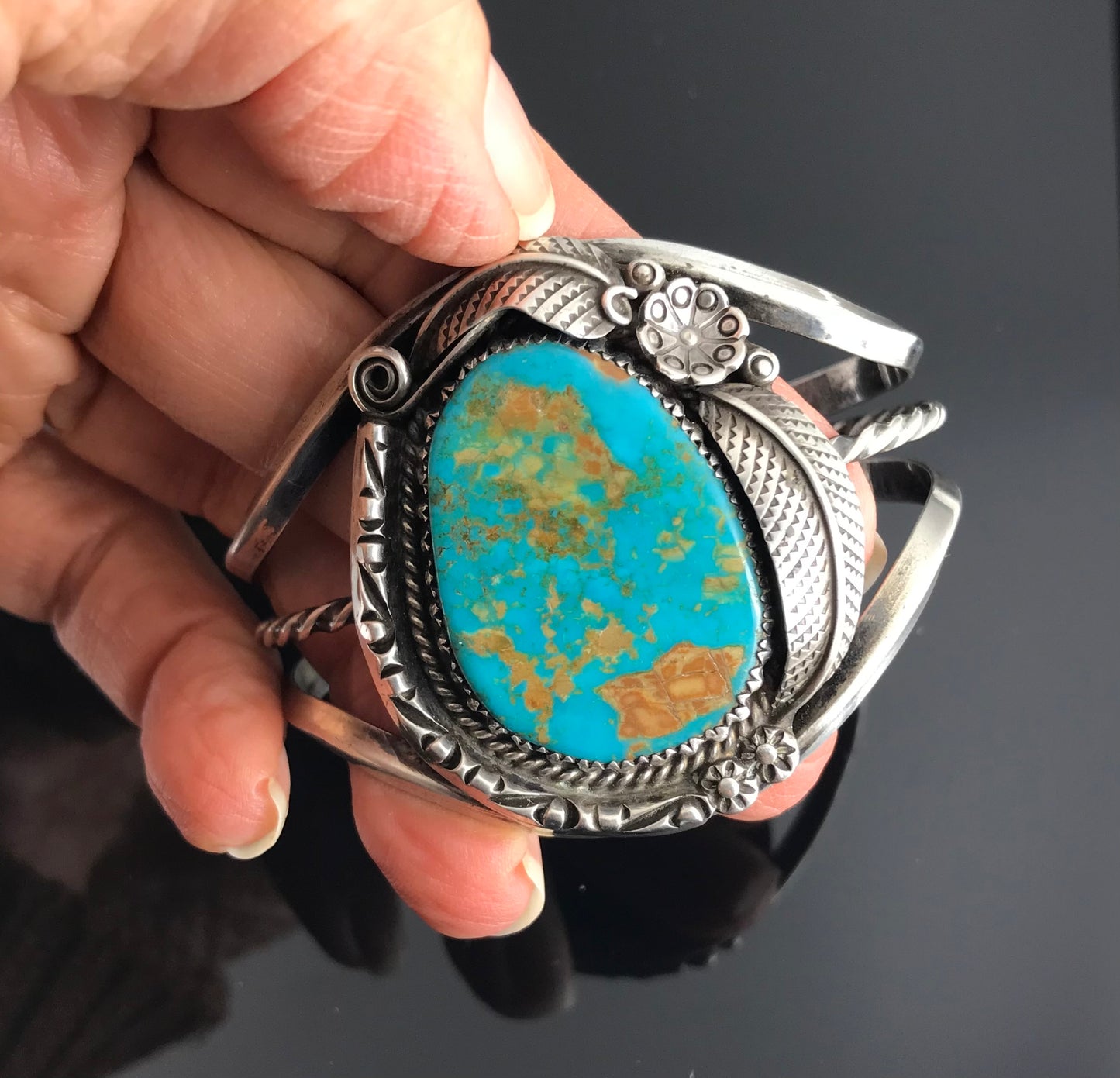 Turquoise Navajo Native American Sterling Silver Cuff Bracelet - Vintage