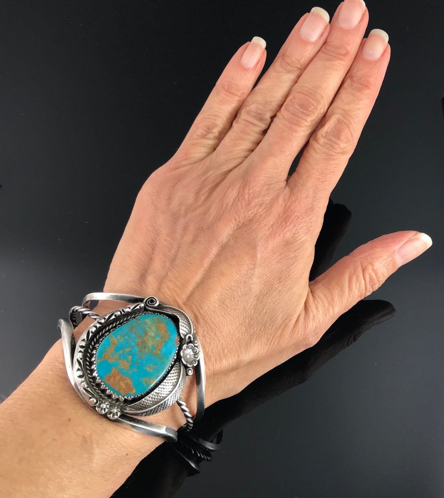 Turquoise Navajo Native American Sterling Silver Cuff Bracelet - Vintage