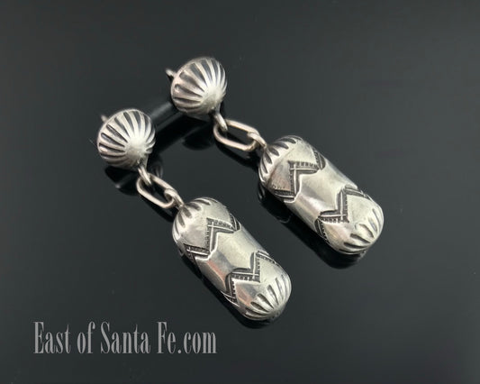 Native American Stamped Bead Sterling Silver Earrings - Vintage