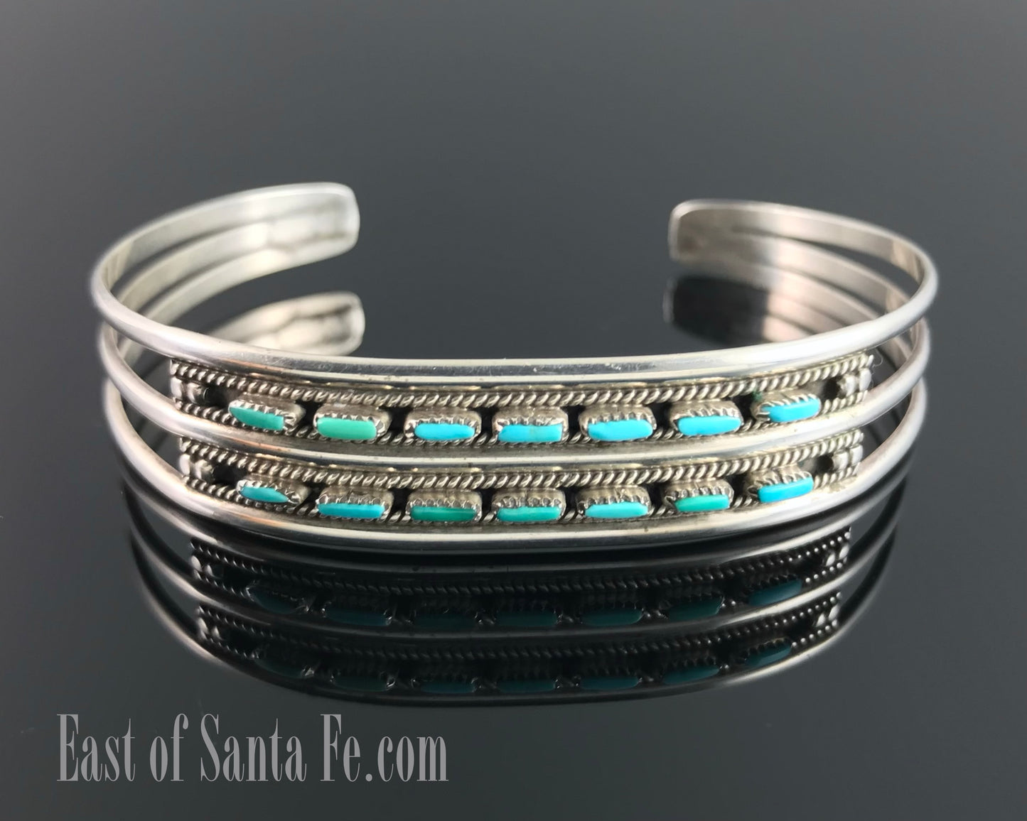 Zuni Double Row Turquoise Needlepoint Petit Point Bracelet - Vintage