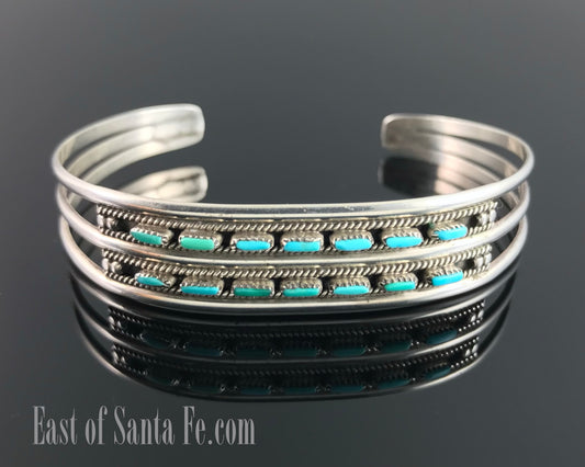 Zuni Double Row Turquoise Needlepoint Petit Point Bracelet - Vintage