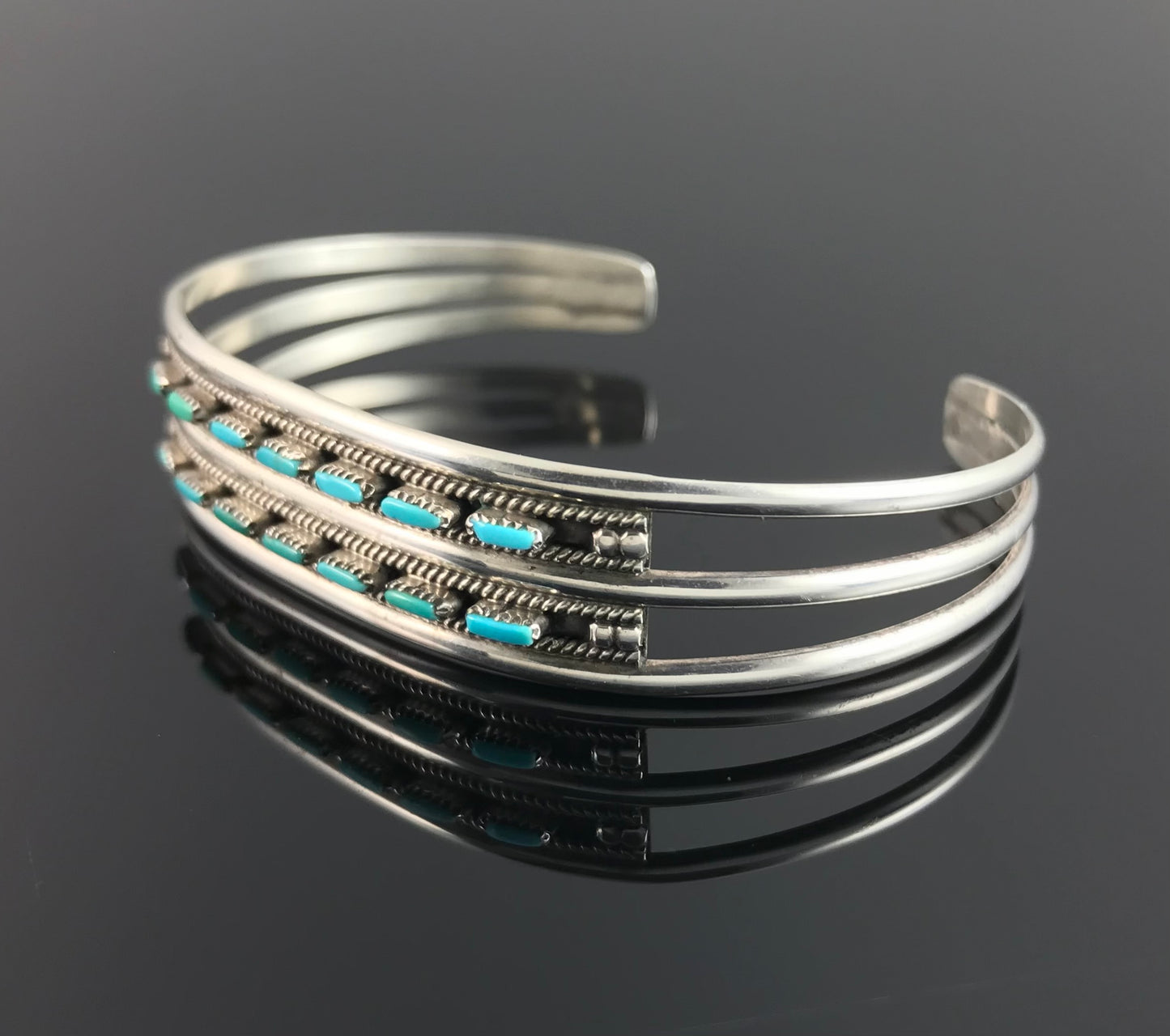 Zuni Double Row Turquoise Needlepoint Petit Point Bracelet - Vintage