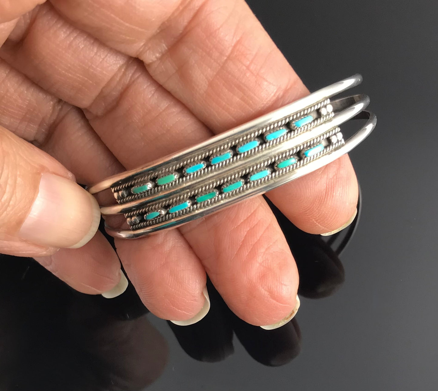 Zuni Double Row Turquoise Needlepoint Petit Point Bracelet - Vintage