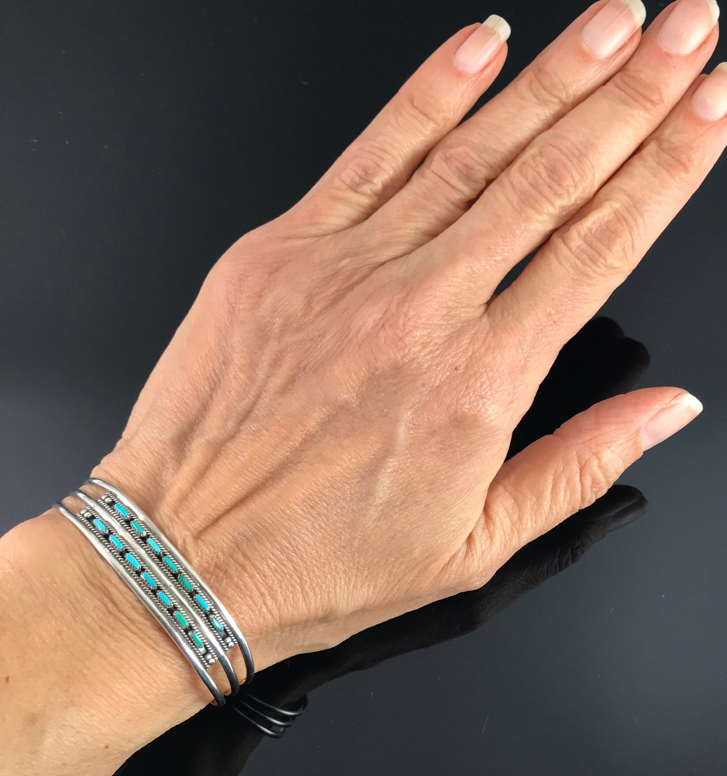 Zuni Double Row Turquoise Needlepoint Petit Point Bracelet - Vintage