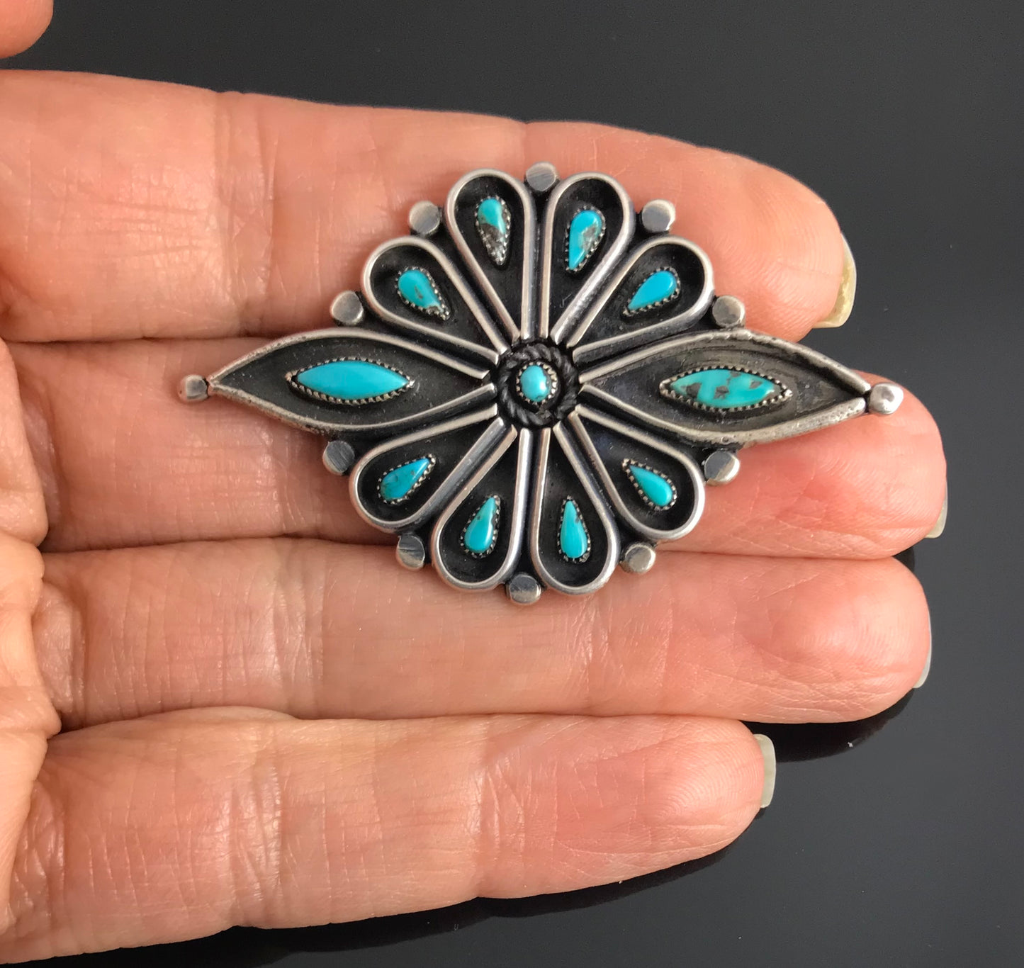 Unusual Zuni Turquoise Needlepoint Cluster Pin Native American - Vintage