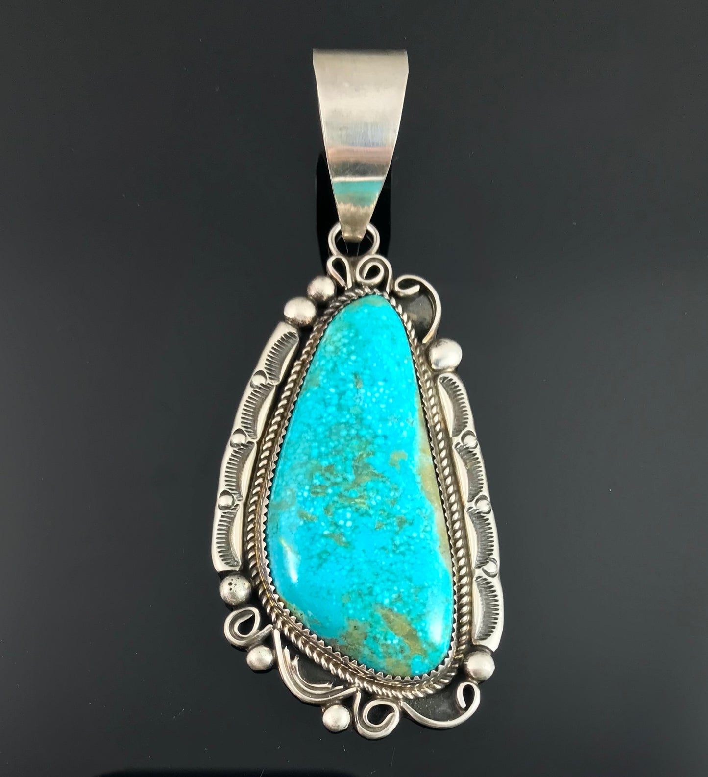 Large Bird's Eye Turquoise Navajo Native American Necklace Pendant - Leslie Nez